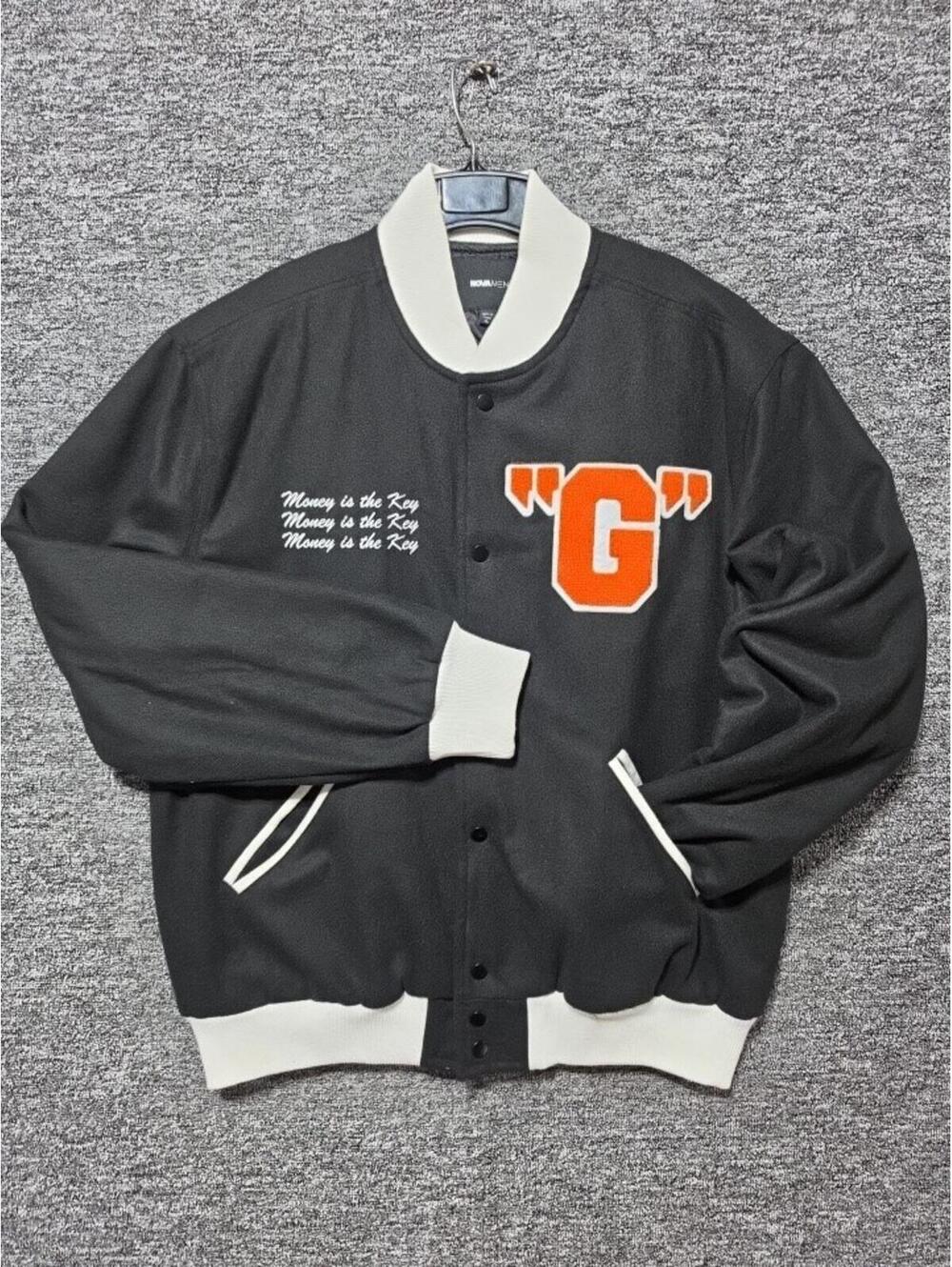 NOVA MEN Men's Black/White/Orange Varsity Jacket Snap Front Lined G Patch XL